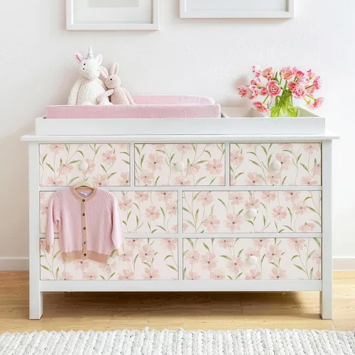Miniatura 7 de JiffDiff Papel tapiz floral para despegar y pegar, papel de pared de margaritas rosas, flores de verano, habitación de guardería, papel de contacto