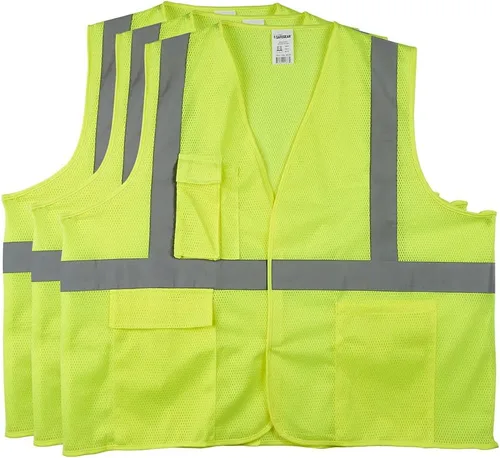 J. J. Keller & Associates, Inc. Chaleco de seguridad tipo R Clase 2 - Malla de poliéster Hi Viz, paquete de 3 unidades Lima