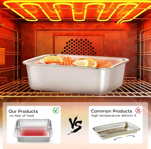Miniatura 5 de Onader - Bandeja para lasaña profunda, rectangular de acero inoxidable de 10 x 8¼ pulgadas, bandeja para hornear de metal, apta para horno