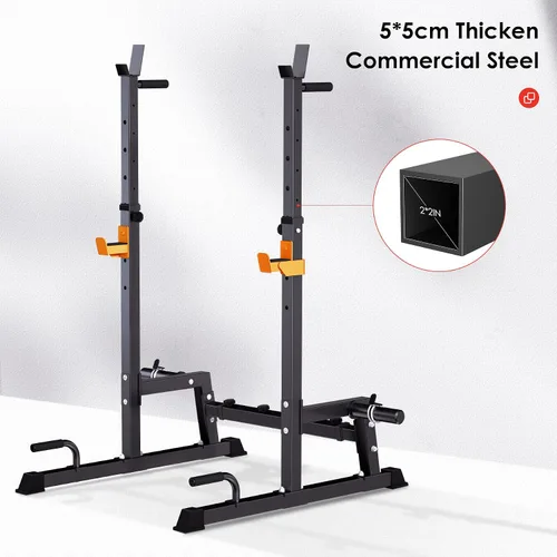 Miniatura 3 de Máquina para sentadillas, soporte para pesas, soporte plegable para pesas y banco de prensa, altura y ancho ajustables. Con barras de dominadas