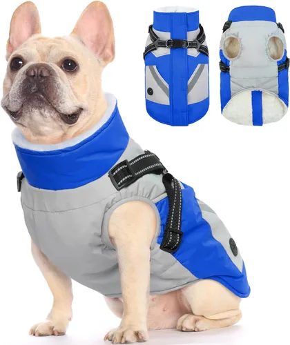 Miniatura 16 de FUAMEY Chaquetas de invierno para perros pequeños, abrigo para perros con arnés incorporado, trajes de nieve impermeables para perros, chaqueta