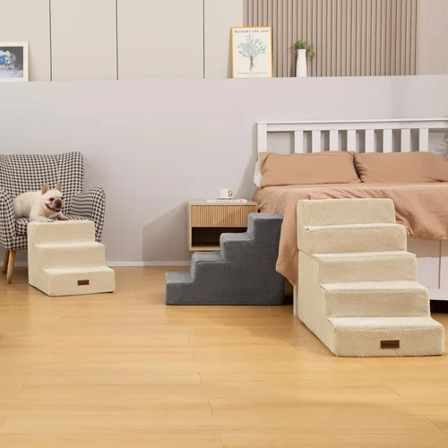 Miniatura 9 de Aodisman Escaleras para perros pequeños, escaleras antideslizantes de 3 escalones para mascotas para sofá, sillón y silla, escaleras para cama
