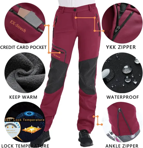 Miniatura 3 de Postropaky - Pantalones de esquí de nieve para mujer, impermeables, aislados, softshell, snowboard, cierre inferior de pierna