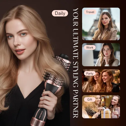 Miniatura 6 de Cepillo secador de pelo PRITECH de doble voltaje de 1000 W, barril ovalado para todo tipo de cabello 4 in 1 Hair Dryer Blow Dryer Brush in