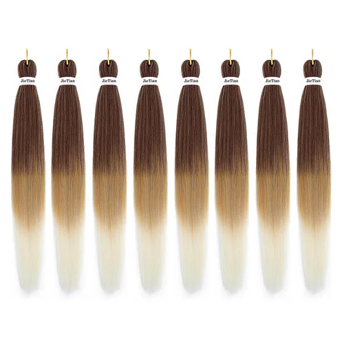 Miniatura 39 de Liang Dian Cabello Trenzado Preestirado Ombre de 12 Pulgadas, 8 Paquetes de Trenzas de Ganchillo Sintéticas, Ajuste con Agua Caliente, Extensiones