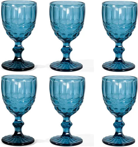 CHLJAR Juego de 6 copas de vino vintage, copas de agua de vidrio de colores de 12 onzas, juego de vasos de cristal decorativos florales en relieve,
