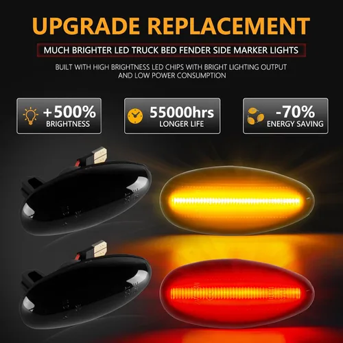 Miniatura 3 de Gempro Luces LED de doble guardabarros laterales para Chevy Silverado GMC Sierra 2500 3500 2001-2014 rojo ámbar, luces de marcador de cama de doble