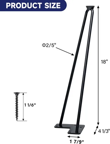Miniatura 5 de Tengchang barras de metal sólido con acabado horneado estilo horquilla para utilizar como patas de mesa, banco, silla, etc, color negro de 8" 12