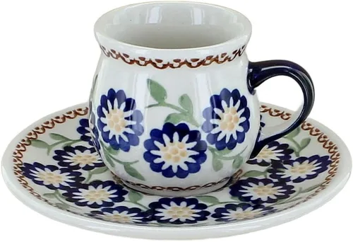 Miniatura 8 de Blue Rose Polish Pottery - Taza y platillo de café expreso de mariposa amarilla y azul - 3 onzas - Taza y platillo únicos, perfecto para el desayuno