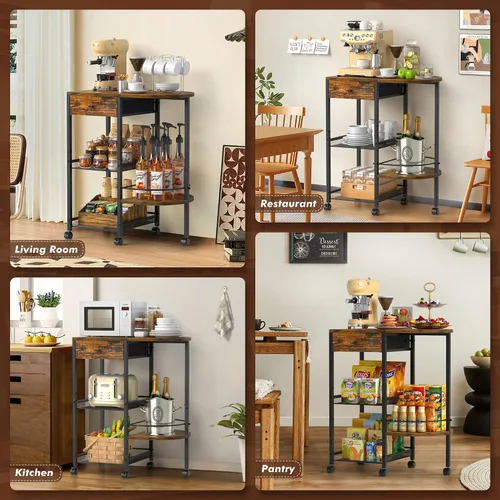 Miniatura 7 de VINAEMO Estación de café con ruedas y cajón de almacenamiento, soporte de mesa grande de 15.35 pulgadas de profundidad para cocina, oficina, sala