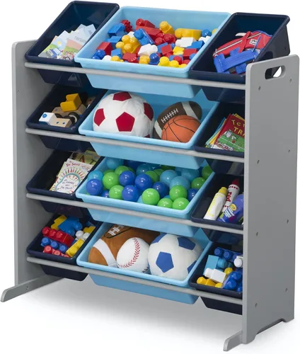 Miniatura 5 de Delta Children Organizador de almacenamiento de juguetes para niños con 12 contenedores de plástico, certificado Greenguard Gold, gris/azul