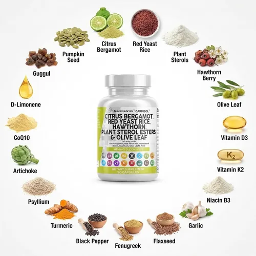 Miniatura 4 de Clean Nutraceuticals Cápsulas de arroz de levadura roja de bergamota cítrica con esteroles vegetales, con extracto de espino y hoja de olivo