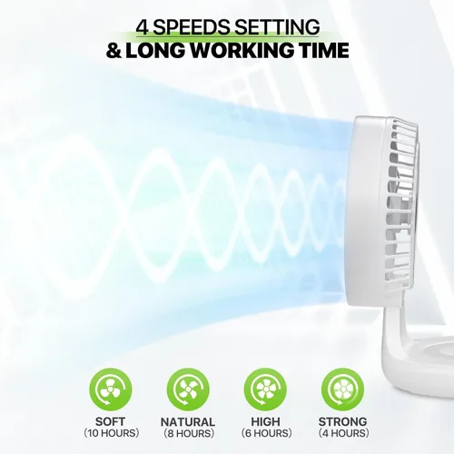 Miniatura 5 de Magshion Ventilador de escritorio plegable de 7.5 pulgadas con luz nocturna, ventilador pequeño oscilante de 120°, 4 velocidades, alimentado por USB