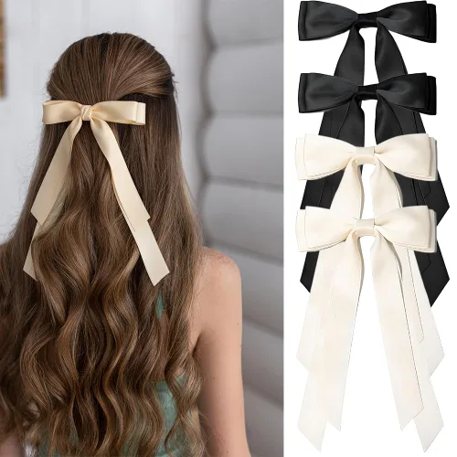 Miniatura 10 de Lazos para el cabello para mujeres - 3 piezas de grandes pinzas de cinta con borlas de cola larga, grandes pasadores de pelo para niñas