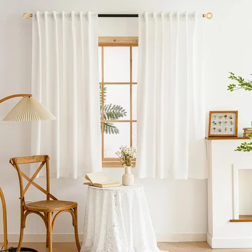 Miniatura 119 de Cortinas para ventana cortinas blancas traslúcidas de 90 pulgadas de largo, 2 paneles de cortinas de tul, paneles de ventana para cortinas de Blanco