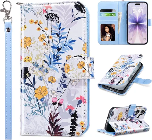 Miniatura 41 de ULAK Compatible con iPhone 15 Estuche tipo cartera para mujer, funda tipo billetera de piel PU premium con tarjetero, función de caballete, estuche