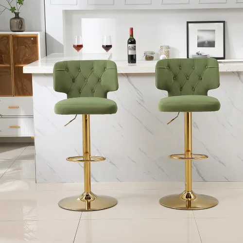 Miniatura 2 de 2 taburetes de bar modernos de altura de mostrador con parte trasera tapizada giratoria ajustable para cocina, isla restaurante, aguacate, verde