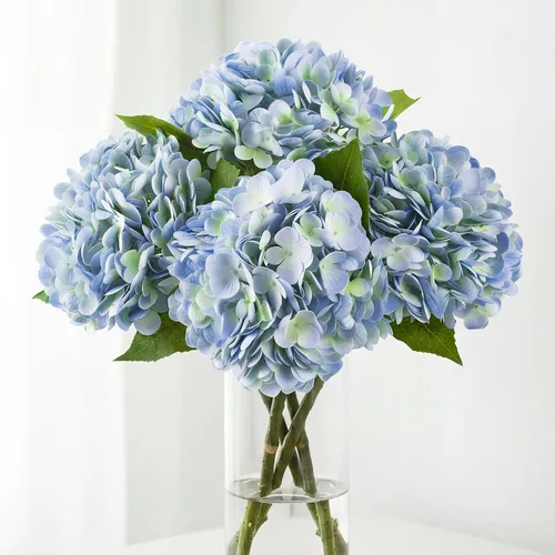 Miniatura 8 de JPSOR 40 cabezas artificiales de seda de hortensias con tallos, flores falsas para el día de la madre, boda, centro de mesa, hogar, jardín, Blanco