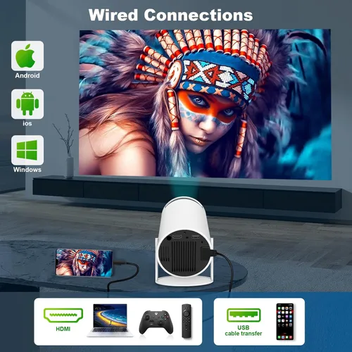 Miniatura 3 de Mini proyector, proyector portátil HY300 PRO, compatible con 4K 1080P con doble banda WIFI6 5G inalámbrico 5.0 Bluetooth Android 11, rotación