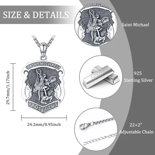 Miniatura 273 de Odinstone Collar de plata de ley 925 con medalla de San Miguel/San Cristóbal/San Benito/Crucifijo de Jesús/San Uriel/Arcángel Rafael para hombres