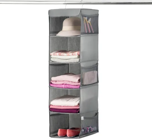 Miniatura 11 de ZOBER Organizador colgante para armario, 5 estantes, estantes organizadores de almacenamiento colgantes para ropa, toallas, juguetes, dormitorio