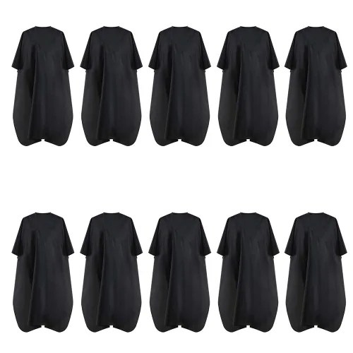 Capa de peluquería negra impermeable para peluquería profesional con cierre de metal a presión para cortar el cabello (negro, paquete de 10)