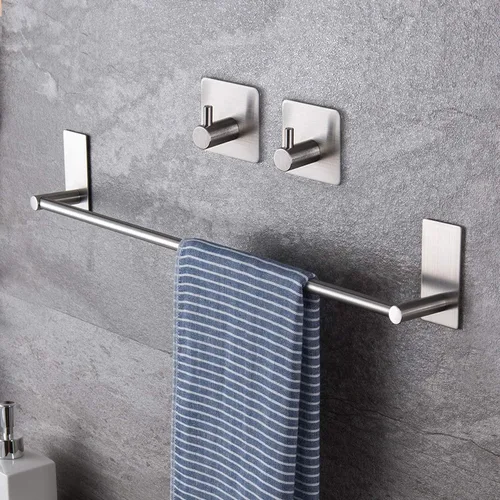 Taozun Toallero de 16 pulgadas, soporte autoadhesivo para toallas de baño con 2 paquetes de ganchos para toallas, kit de accesorios de baño de acero