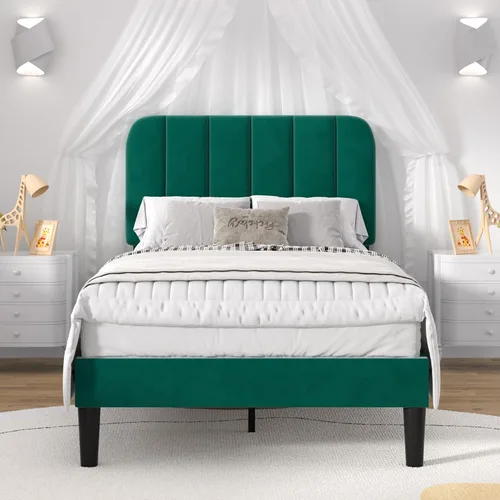 Miniatura 36 de VECELO Marco de Cama Tapizada Tamaño Full con 4 Cajones y Cabecero, Marco de Cama Plataforma de Almacenamiento de Terciopelo, Soporte de Listones