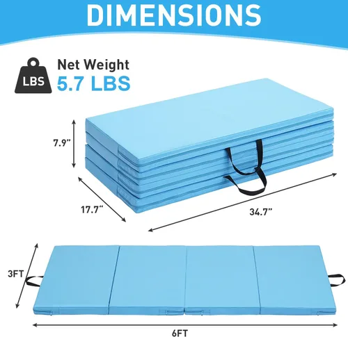 Miniatura 6 de Colchoneta de gimnasia, 3 x 6 pies, 4 x 8 pies, 2 pulgadas de grosor, plegable, para niños, para gimnasio en casa, ejercicio y juego 3x6FT-azul claro