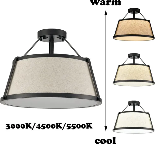 Miniatura 5 de Lámpara de techo empotrada de tambor con acabado negro regulable LED para dormitorio, pasillo, sala de estar, entrada
