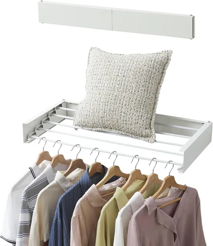 Miniatura 10 de RFOUO Estante de secado de ropa, colgador de ropa sucia, estante de secado montado en la pared para lavandería, estante de secado plegable