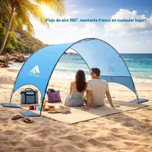 Miniatura 6 de Toldo para sombrilla de playa mejorado 2026 con protección UV UPF 50+, tienda de playa portátil para sol, ventilación de 360°, 4 bolsas de arena