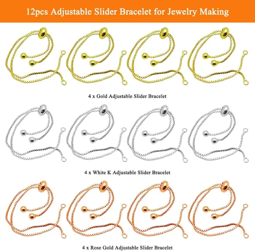 Miniatura 2 de Oubaka 12 pulseras deslizantes ajustables, cadenas extensoras ajustables con extremos de bola, cadenas extensoras para pulseras, joyería