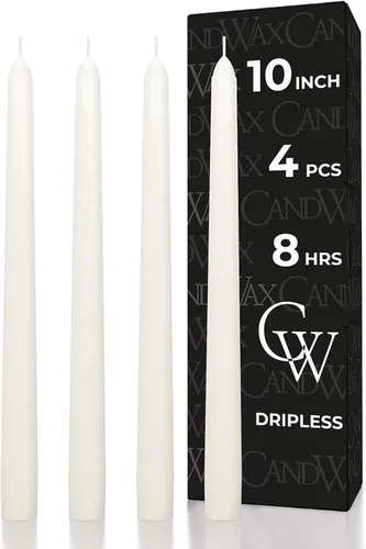 Miniatura 84 de CANDWAX Paquete de 4 velas cónicas blancas, sin goteo, de combustión lenta, sin perfume, de 12 pulgadas, ideales para mesa de comedor, candelabros