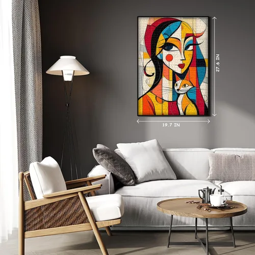 Miniatura 6 de Rompecabezas de arte abstracto para adultos, 1000 piezas, rompecabezas de gato para mujeres, geométricos modernos, rompecabezas de animales únicos