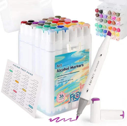 FROKO Marcadores de Alcohol, 36 Colores de Doble Punta con Estuche Portátil, Marcador de Dibujo, Marcador para Colorear para Adultos