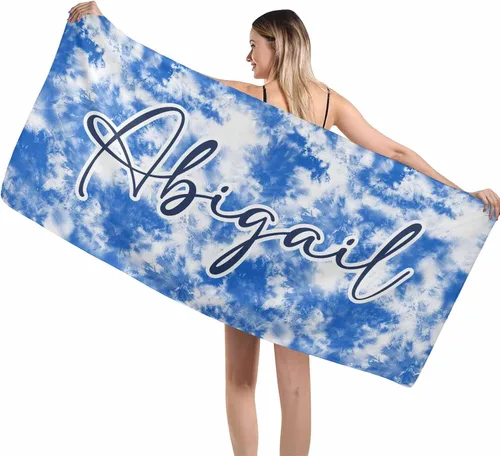 Miniatura 14 de MyPupSocks Toallas de playa para niñas, toallas personalizadas de teñido anudado con nombres para niños y adultos, toallas de playa personalizadas