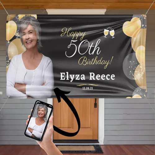 Miniatura 6 de NiceMemoryLLC - Cartel de vinilo personalizable con texto en inglés «Happy Birthday», telón de fondo de fiesta, regalo y decoración, de NiceMemoryLLC