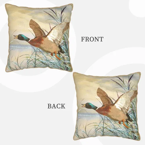 Miniatura 3 de Fundas de almohada de terciopelo de lujo con estampado doble de pato mallard con ribete dorado de 18 x 18 pulgadas, fundas de almohada decorativas