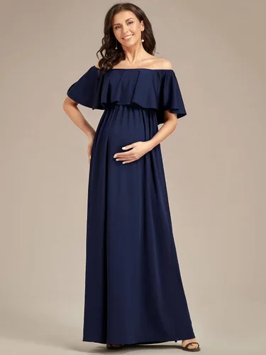 Miniatura 3 de Ever-Pretty Vestido casual de maternidad con hombros descubiertos y mangas abullonadas con cintura fruncida en una línea hasta el suelo 01802-EY