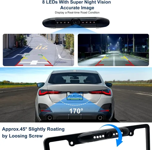 Miniatura 4 de Cámara de respaldo con marco de matrícula con 8 LED cámara de visión trasera 170° Ultra-HD visión nocturna impermeable cámara trasera