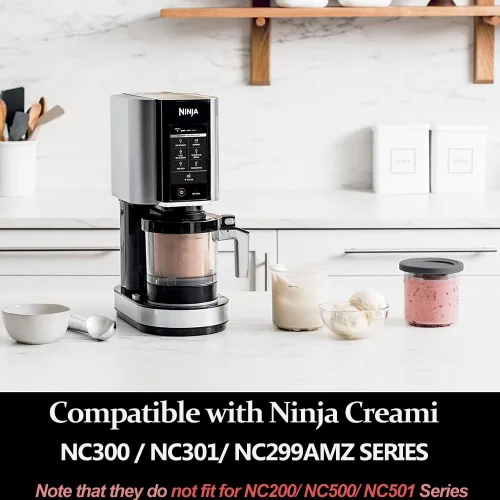Miniatura 2 de Paquete de 4 recipientes para máquina de helados Ninja CREAMi serie NC301 NC300 NC299AMZ y CN302CCO, pintas cremosas con tapas de color, sin BPA