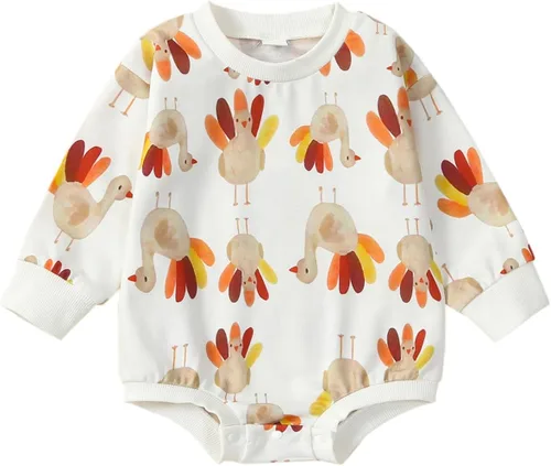 Miniatura 2 de FYBITBO Traje de Acción de Gracias para bebé, niña y niño, sudadera de pavo sin botones, mameluco de manga larga, linda ropa de otoño