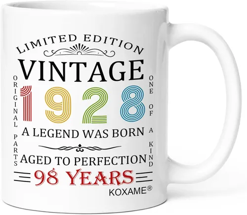 Miniatura 28 de Regalos de cumpleaños número 100 para hombres, taza de café vintage de 1926 de 11 onzas para mujeres, regalo de broma para hombre de 100 años