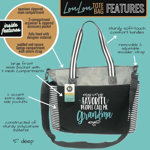 Miniatura 11 de Brooke & Jess Designs Bolso de mano para la abuela – Bolso de lona resistente con cremallera y bolsillo interior para la abuela para uso diario