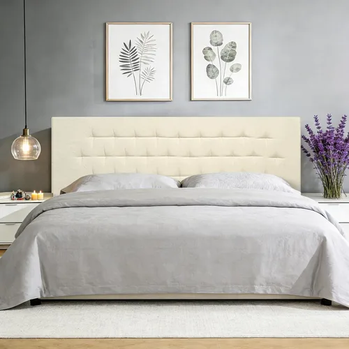 Miniatura 8 de Cabecera tapizada tamaño King, 75 x 23 pulgadas, fácil de montar en la pared, diseño moderno de lino con botones de diamante, color beige