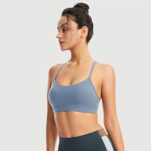 Miniatura 4 de Sujetadores deportivos acolchados para mujer, brasier deportivo sexy de línea larga entrecruzada, brasier deportivo de soporte medio con tirantes