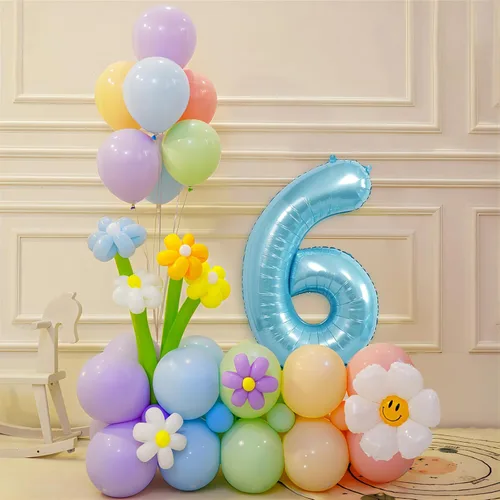 Miniatura 6 de Globos de números azul claro de 40 pulgadas, globos de aluminio de Mylar con helio para cumpleaños, globo número 6 para decoración de fiestas
