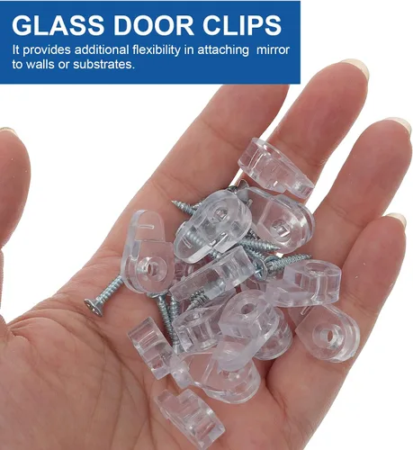 Miniatura 4 de YARNOW Kit de 20 clips de retención de vidrio, clips de retención de puerta de vidrio, paneles de soporte de espejo de clip de plástico
