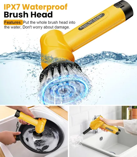 Miniatura 6 de qimedo Battery Electric Spin Scrubber Q4, Handheld Scrubber for Cleaning with Display, Power Dish Scrubber with 5 Heads, Shower Cordless Cleaning